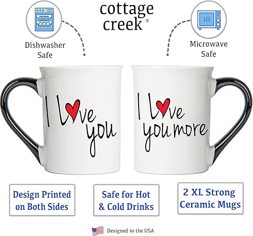 Miniatura 2 de Regalos de boda para parejas, tazas de café, juego de 2 tazas de café con texto en inglés "I Love You More" para hombres y mujeres, ideas de regalo