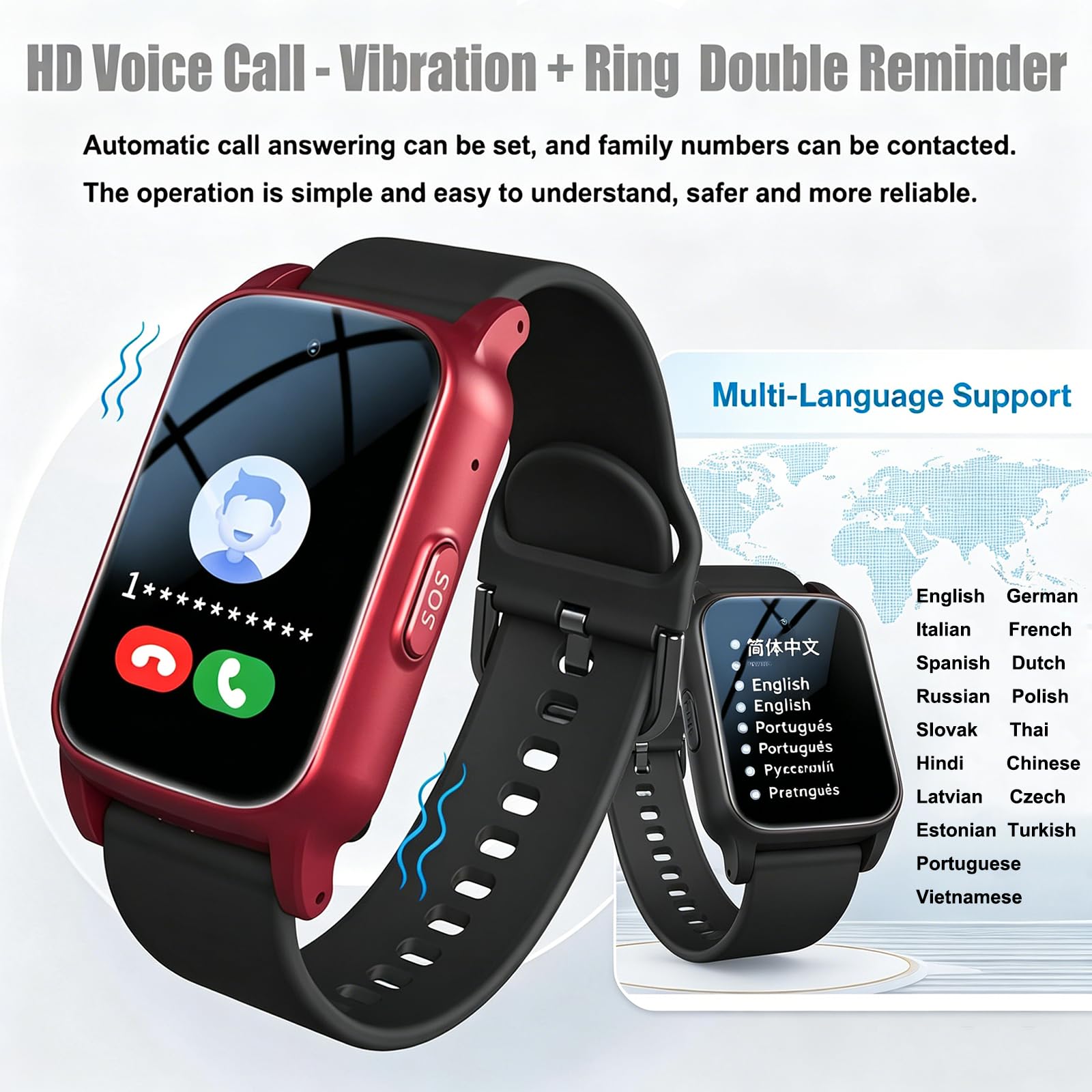 Reloj Inteligente para Personas Mayores: GPS Preciso, Detección De Caídas Y Botón De Emergencia SOS, Recordatorio De Medicamentos, Videollamadas HD, Batería De Larga Duración Black