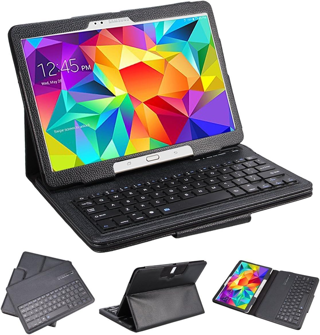 SUPERNIGHT Samsung Galaxy Tab 3 10.1 & Tab 4 10.1 Case with Keyboard - Ultra Slim Detachable Bluetooth Keyboard Portfolio Leather Case Cover for Samsung Tab 3 & Tab 4 10.1" Inch P5200 T530 T531 T535 Tablet , Black Color