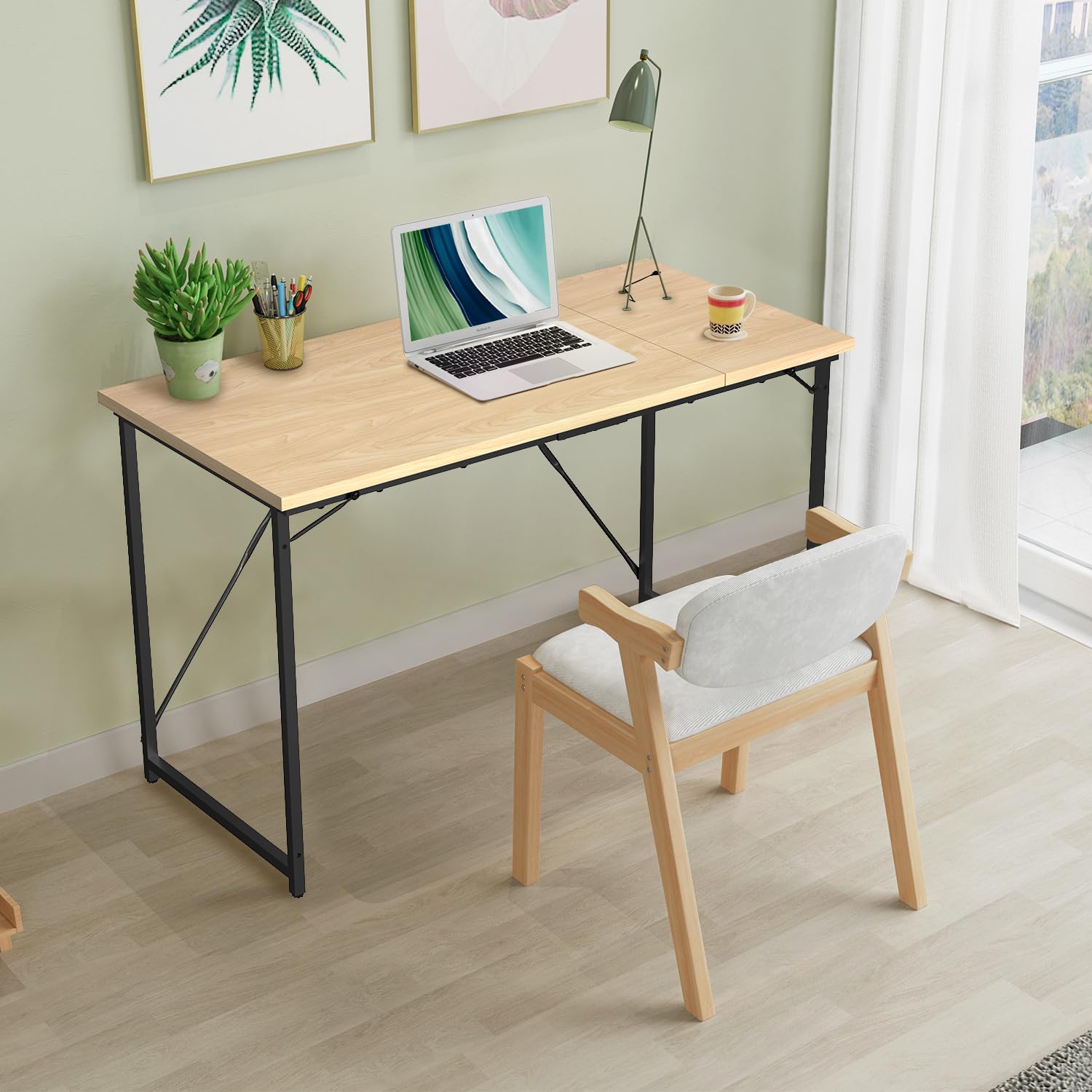 Devoko Piccola scrivania per computer, 100 x 50 x 75 cm, scrivania per ufficio, computer portatile, design industriale, tavolo da ufficio, beige