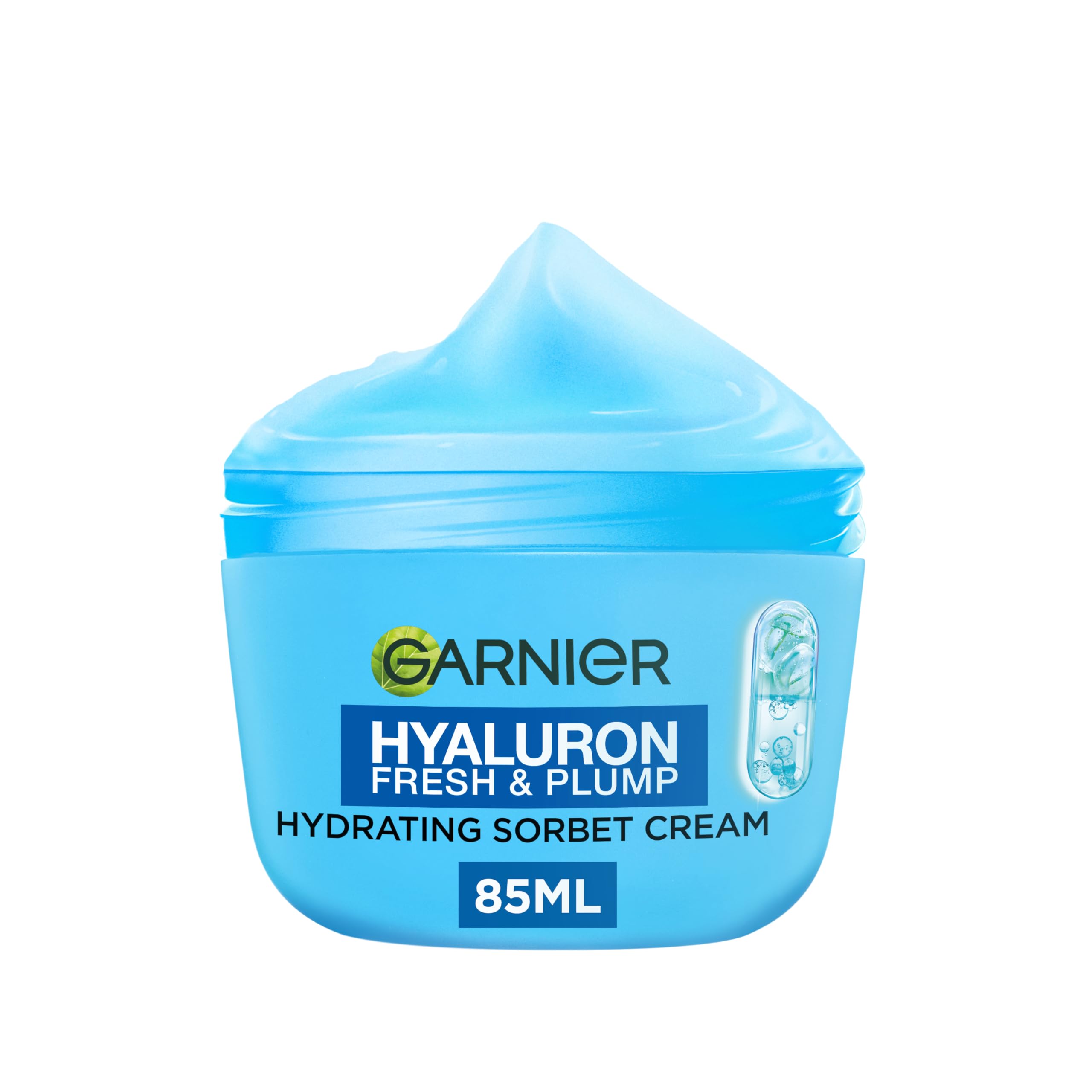 Garnier Hyaluron Fresh & Plump Hydrating Sorbet Cream, 4% Hyaluronic Acid & Niacinamide, Ultra Fresh & Light, For Dehydrated Skin, Cruelty Free International & Vegan - 85ml