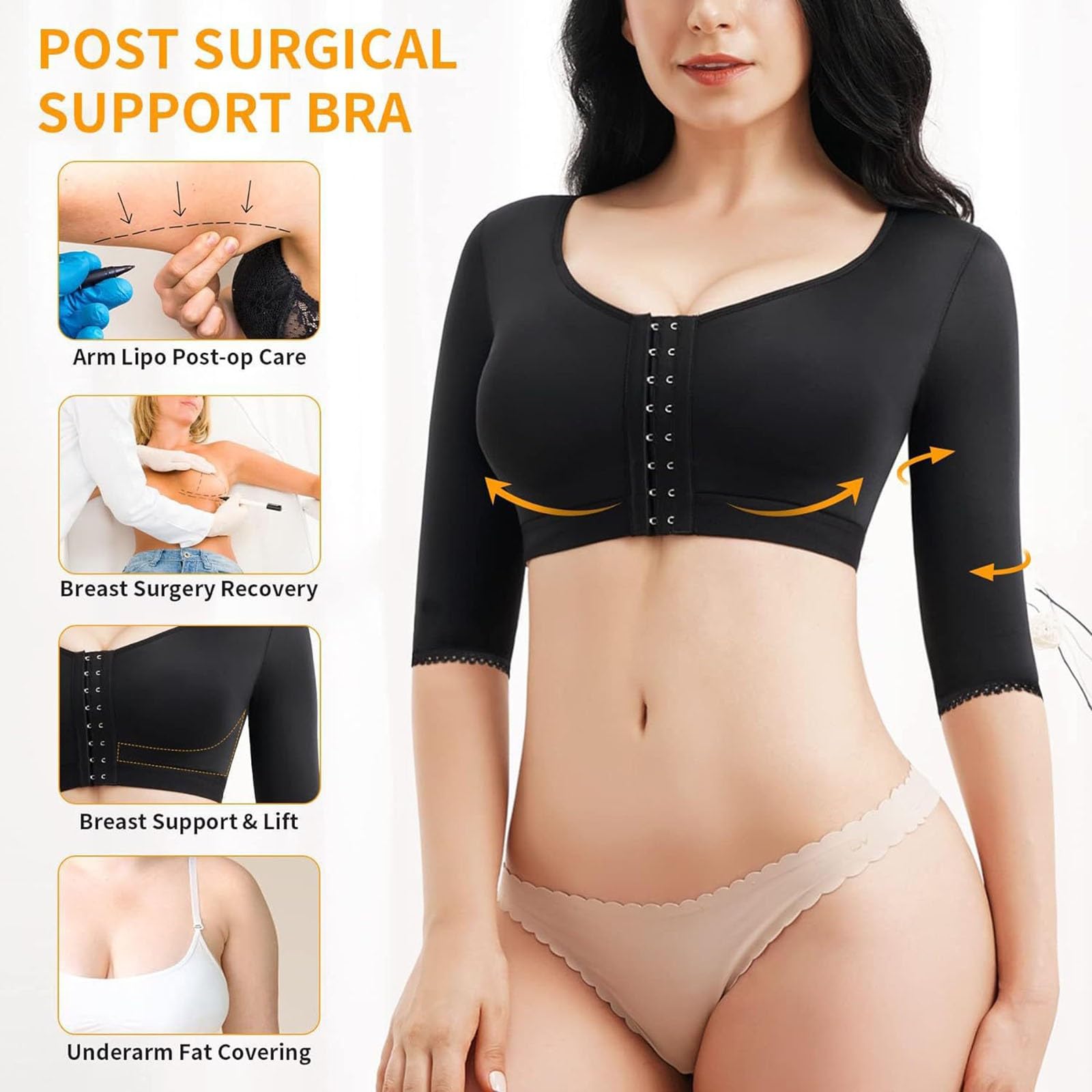 ISCBAFYX Damskie rękawy uciskowe Lipo po operacji Ramię zapinane z przodu Biustonosz modelujący Topy z korektorem