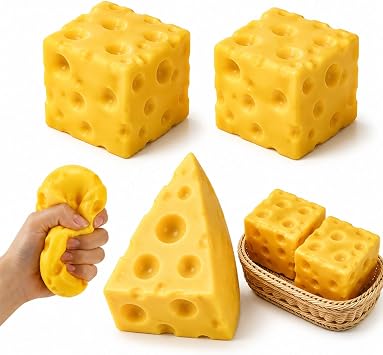 Cheese Squishy, Soft and Flexible Desk, Ideal for Office Use and Focus Enhancement, Includes One Triangular Cheese and Two Square Cheeses Pieces
