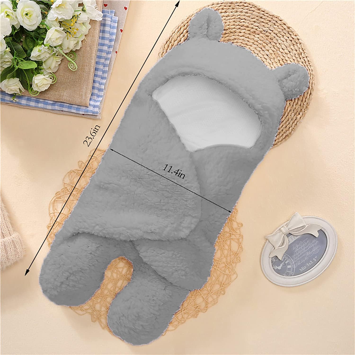 Baby Swaddle Blanket Boys Girls Cute Plush Receiving Blanket Ultra-Soft Newborn Sleeping Wraps for Infant 0-6 Months - Grey - Image 2