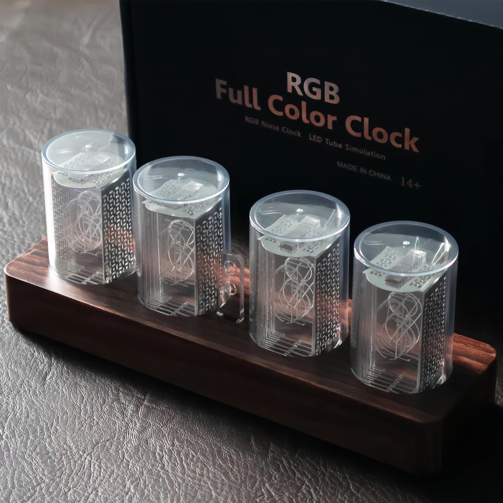Nixie - Orologio a tubo a LED, piccolo orologio digitale con display a 7 modalità, sveglia digitale con ore/minuti/conto alla rovescia/regolazione della luminosità, display 12/24h, orologio