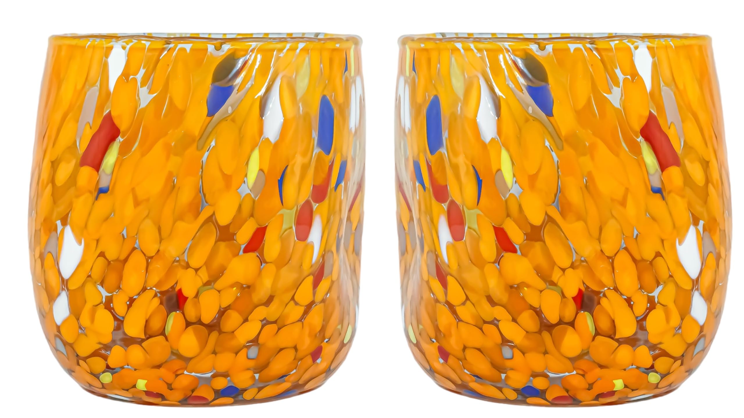 Verres en verre de Murano orange artisanaux multi millefiori
