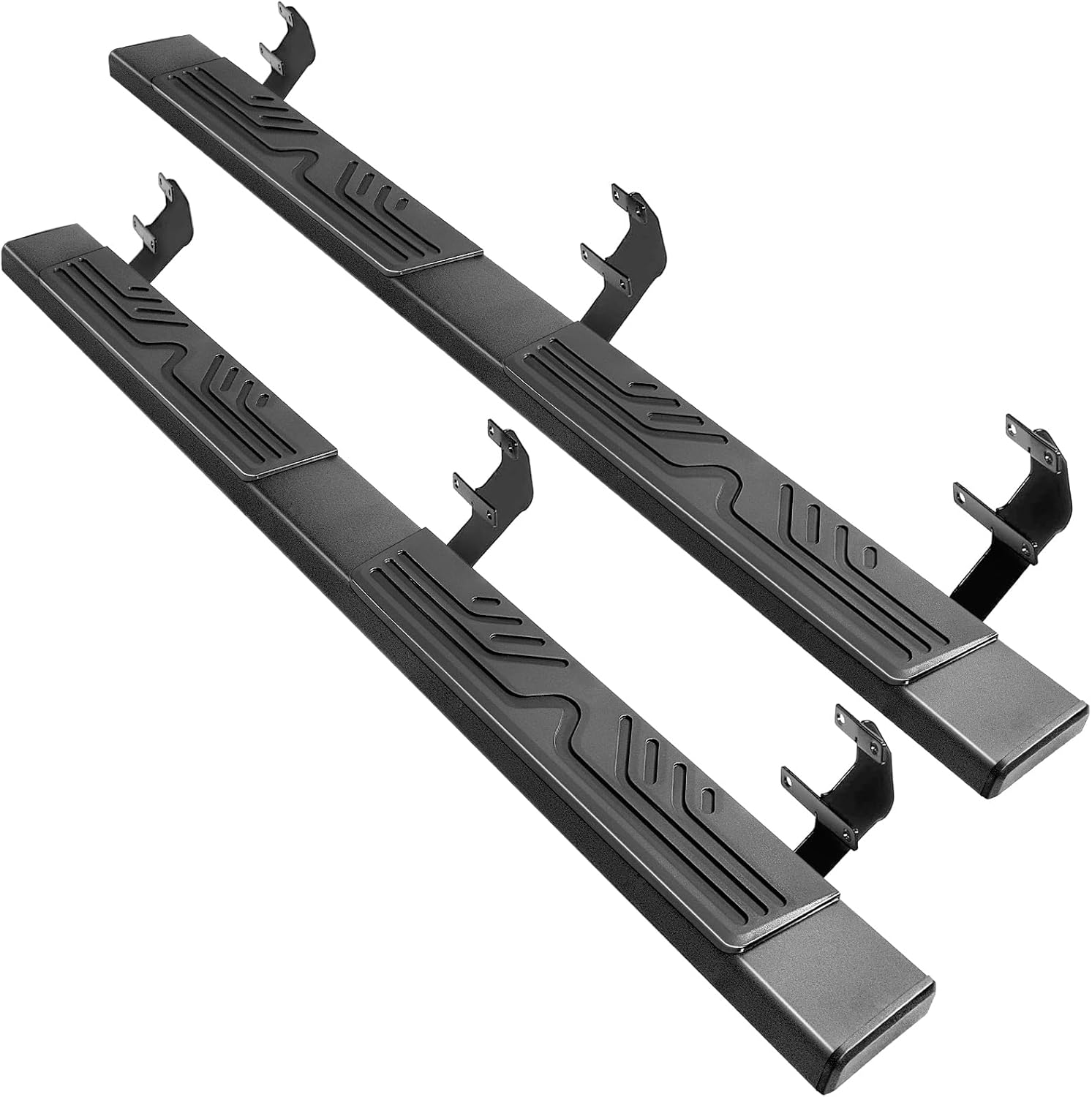 PZ Running Boards Compatible with 2015-2025 Ford F150 Super Cab/Extended Cab, Black Aluminum Alloy Side Steps, Ridge Pattern Rail Nerf Bars