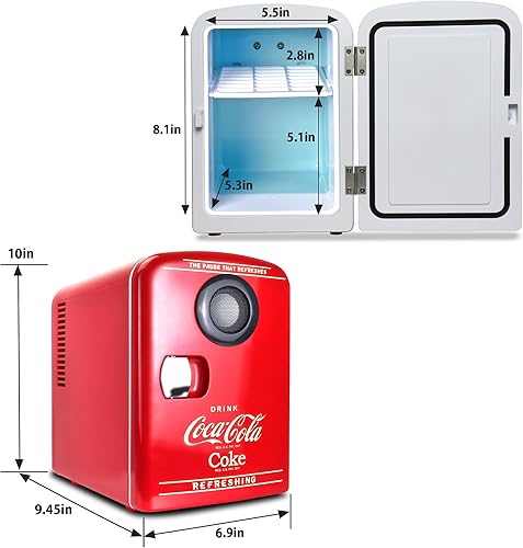 Miniatura 6 de Coca-Cola - Mini refrigerador portátil con altavoz Bluetooth de 12 V, cables de alimentación CA/CC incluidos, altavoz compacto y enfriador