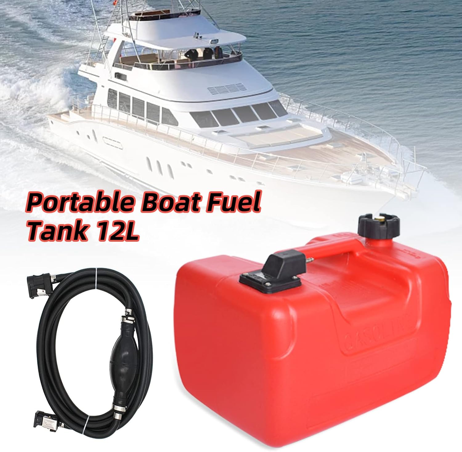 KCRET Portable Boat Fuel Tank with Hose Connector for Marine Outboard Motor Fuel Tank- Red (3 Gallon (12L)) : Automotive
