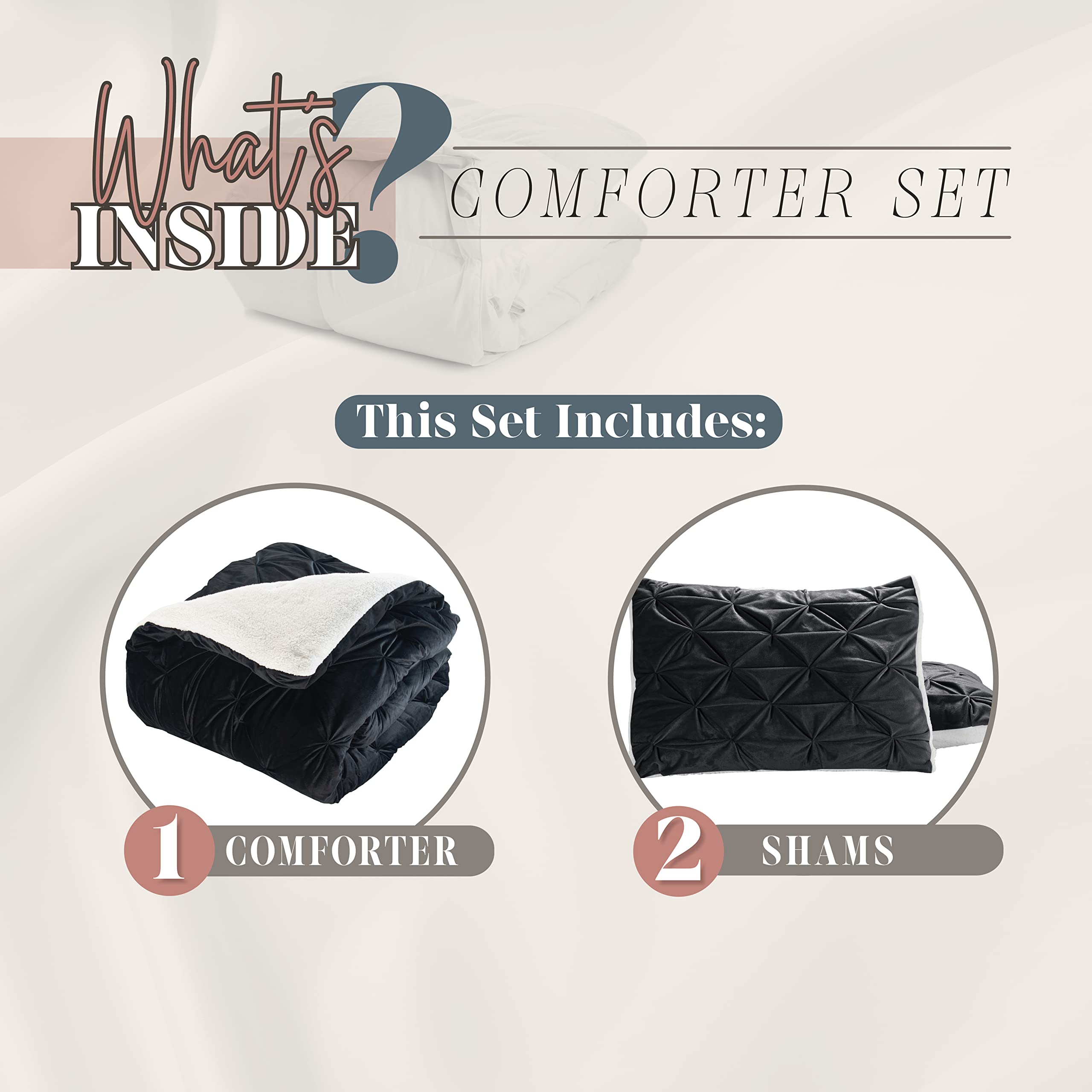 Elegant Comfort – Set Piumino Queen In Microsuede E Flanella Sherpa, Nero, 3 Pezzi (228x228cm + 2 Federe 50x66cm)