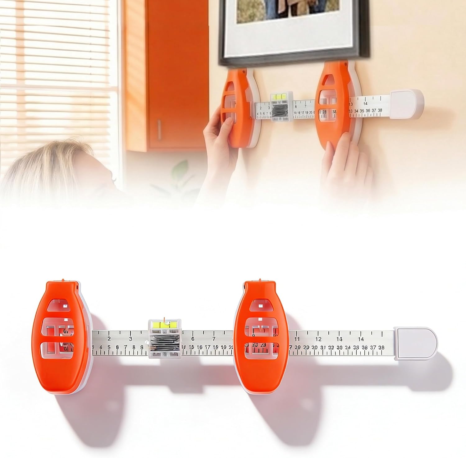 Magnetic Picture Hanging Tool with Level Ruler – 3 in 1 DIY Frame Alignment Kit for Straight Wall Art, Mirrors & Shelves – No More Crooked Pictures