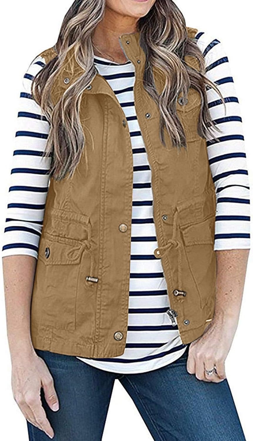 SENSERISE Womens Utility Vest Lightweight Military Vests Outerwear Sleeveless Jacket Anorak Coat with Pockets