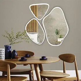 Kit com 3 Espelhos Decorativos Orgânicos, Moldura Branca, 30x24cm, 40x60cm, Design Moderno QUARTO SALA LOJA SALÃO DE BELEZA