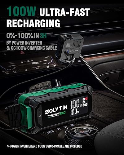Miniatura 6 de SOLVTIN Estación de energía portátil de 224 Wh, generador para exteriores 2 en 1 y arrancador de automóvil, batería de litio con salida de CA de 120