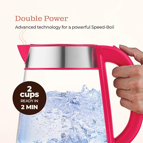 Miniatura 4 de Speed-Boil - Hervidor eléctrico para agua de 57.48 oz fl y 1500 W, hervidor de café y té, hecho de vidrio de borosilicato, apagado automático, luz