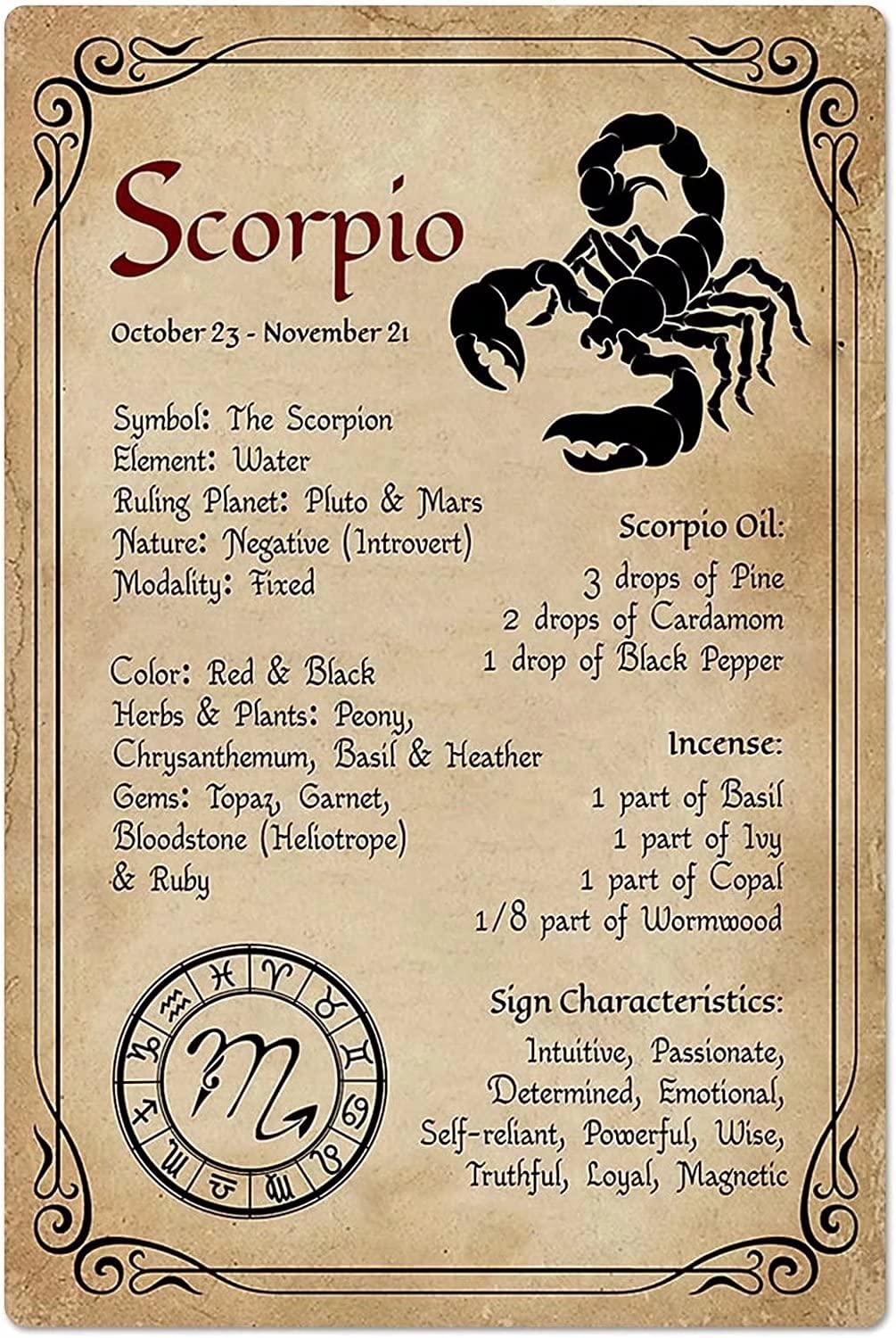 Constellation Scorpio Vintage Poster Metal Tin Sign Iron Painting Plaque Wall Decor Bar Club Novelty Bathroom Cafe Store 12x16 Inch