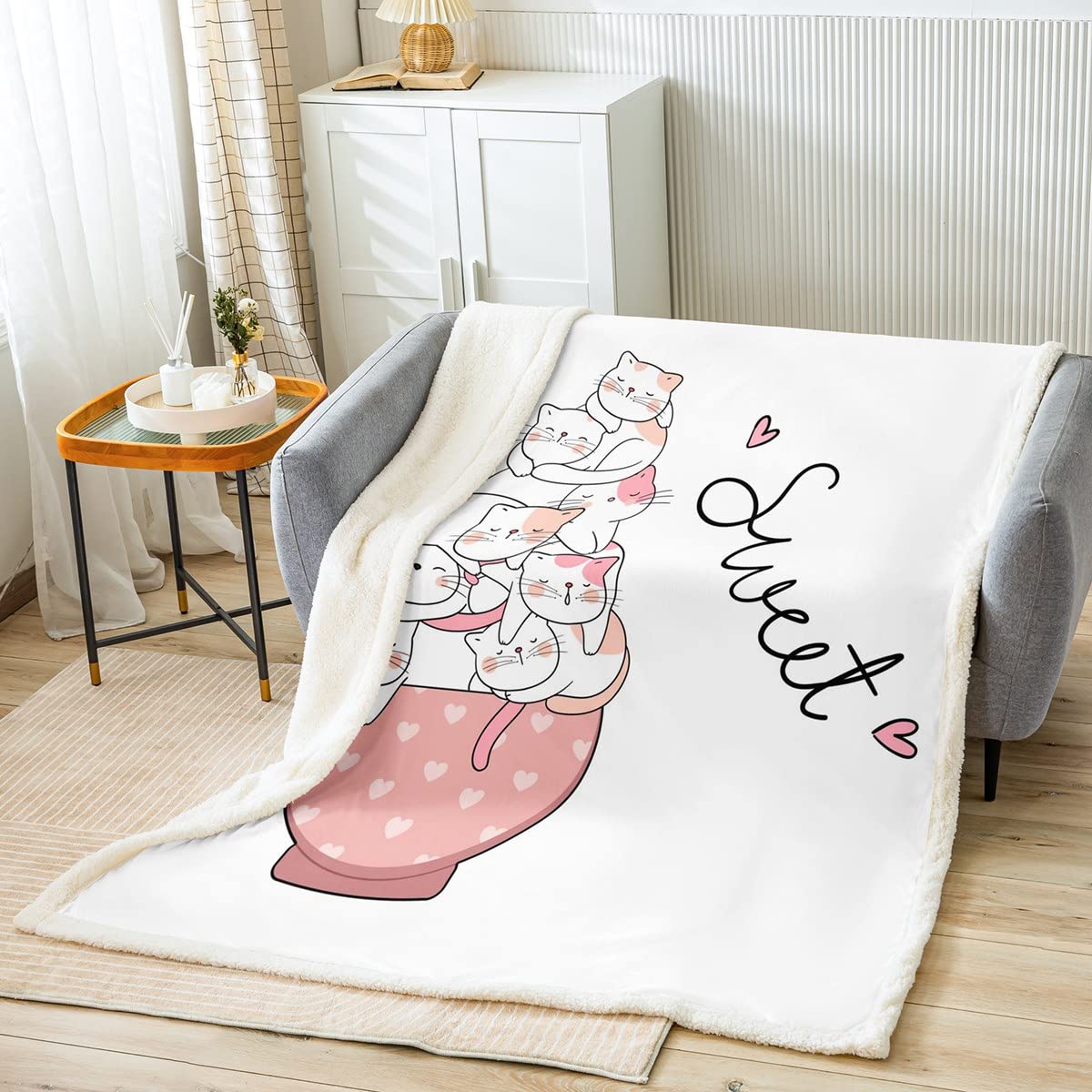 Manta de sherpa para gatos y gatos, para niños, niñas, para mascotas, gatos, para sofá, cama, animales encantadores, King 87 x 94 pulgadas
