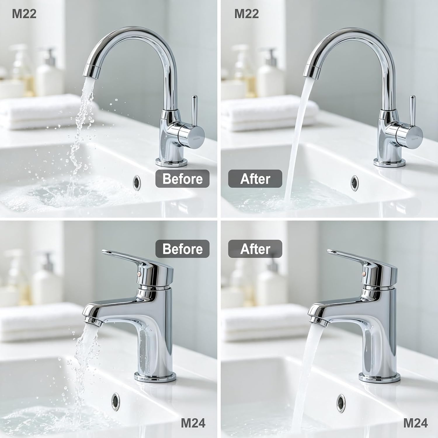 Brass Sink Aerator Replacement Kit,4Pcs M22 & 4Pcs M24 Faucet Aerators with Removal Wrench,Clean Brush & Rubber Washers,Water Saving Fixture Parts for Home Repair Kitchen Bathroom