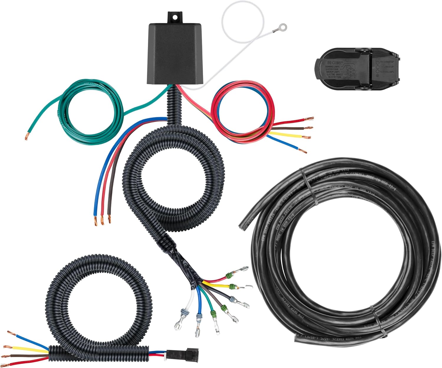 CURT 59004 Universal 7-Way Custom Towing Harness with HD Converter Module, Backup, and Brake Control Harness