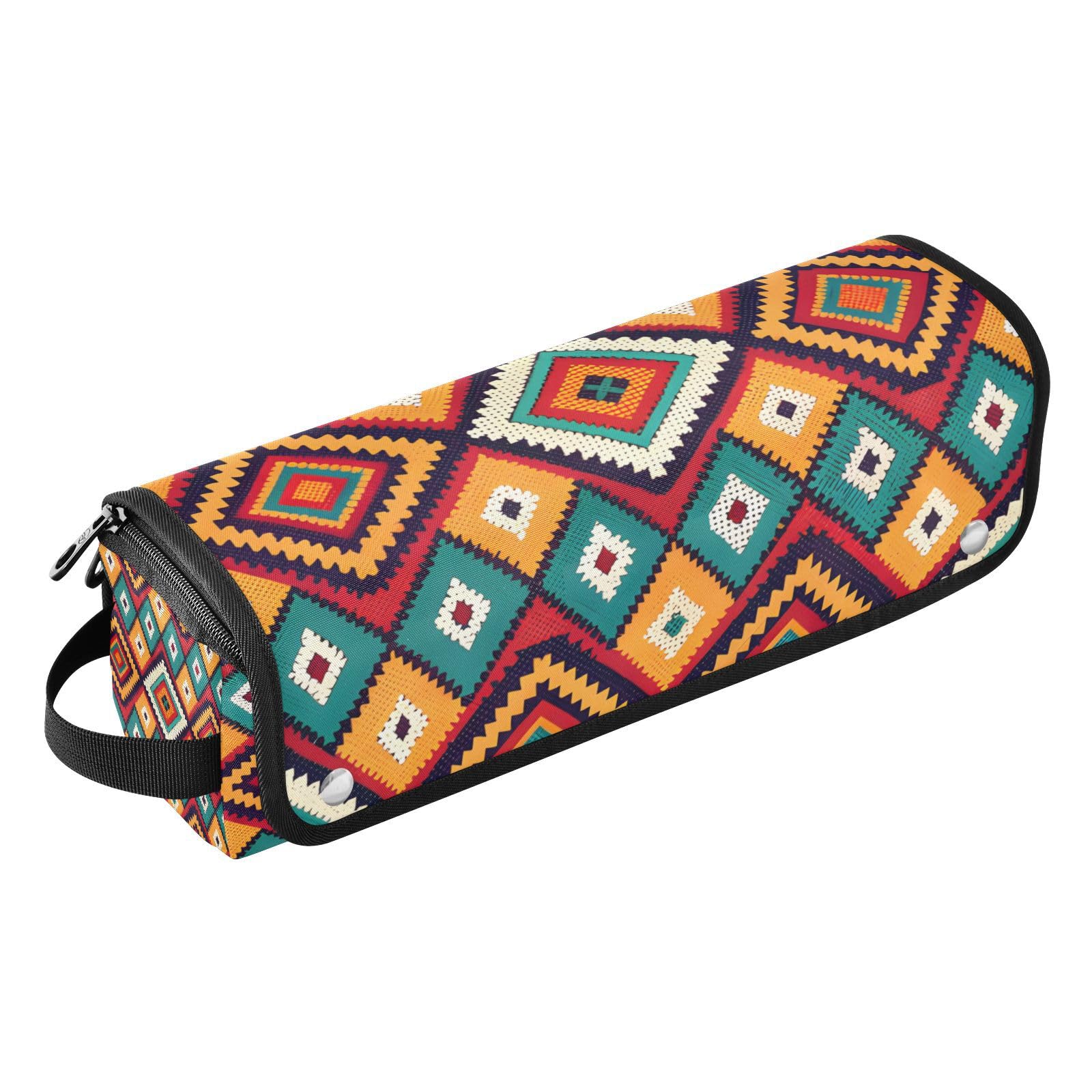 Tribal Aztec Style Hair Tools Travel Bag Portable Hair Accessory Organizer with Heat Resistant Mat 2 in 1