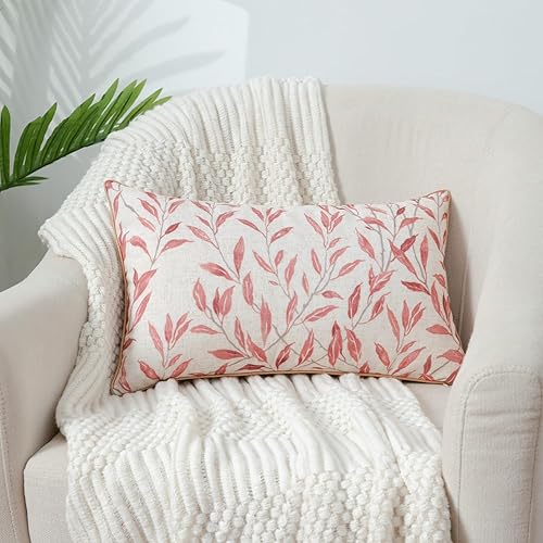 Miniatura 6 de VOGOL 1 funda de almohada decorativa lumbar, 12 x 20 pulgadas, diseño rústico de hojas rosas, funda de cojín cuadrada para sala de estar, sofá y