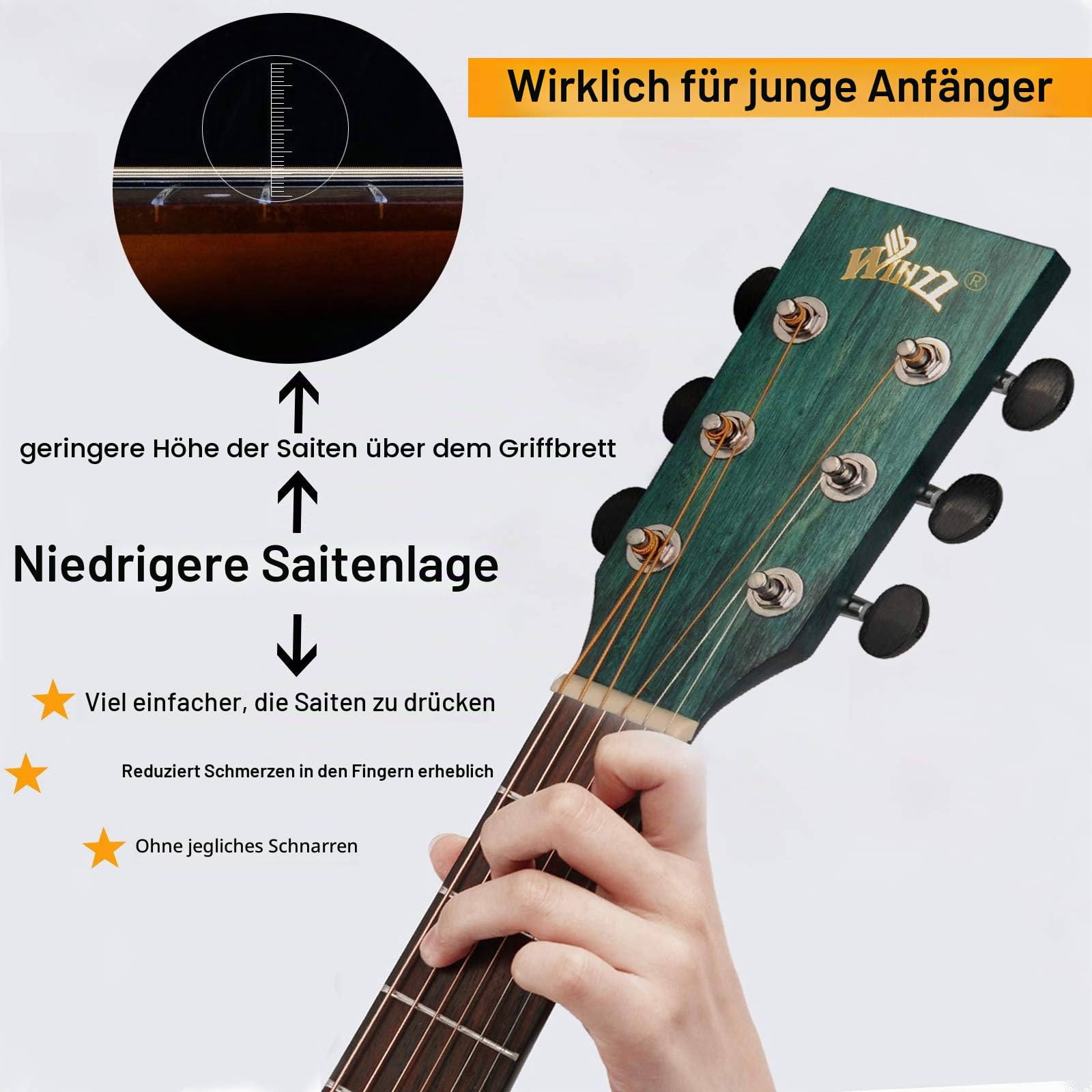 Winzz Akustik Gitarre 3/4 Kinder, Kleine Westerngitarre für Anfänger Erwachsene mit Multifunktionales Metronom, Blau-grün Reisegitarre Set 36 Zoll