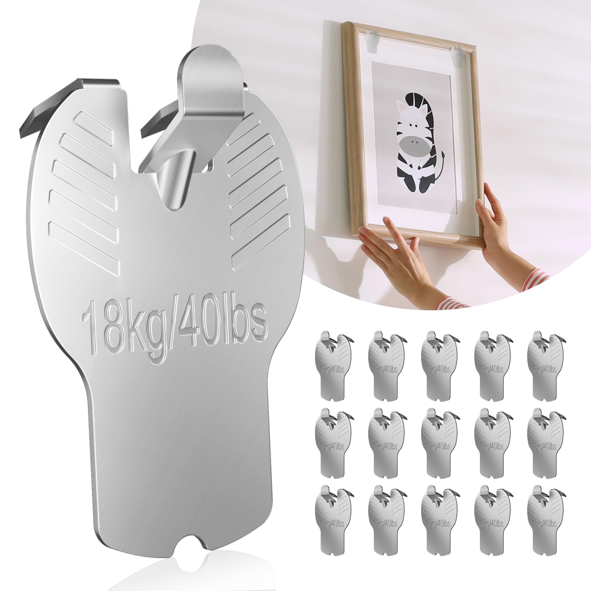 Anteabee Claw Hangers for Drywall, 15 Pack Wall Hooks for Hanging Picture, Mirror, Painting, Minimal Damage, Holds Up to 18kg, Easy Installation Heavy Duty Drywall Hangers for Home, Office, Dorm Decor