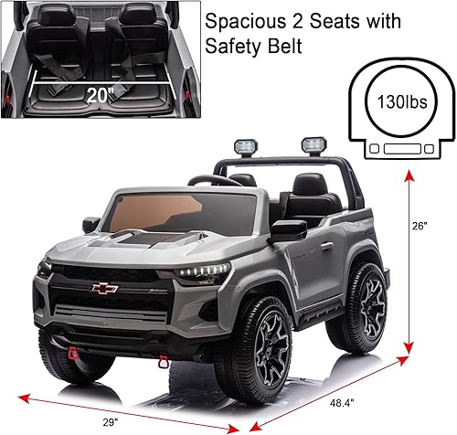 Miniatura 7 de POSTACK Vehículo Chevrolet de 24 V con licencia oficial de 24 V para niños, camión de 2 plazas, funciona con pilas, 4 ruedas con control remoto,