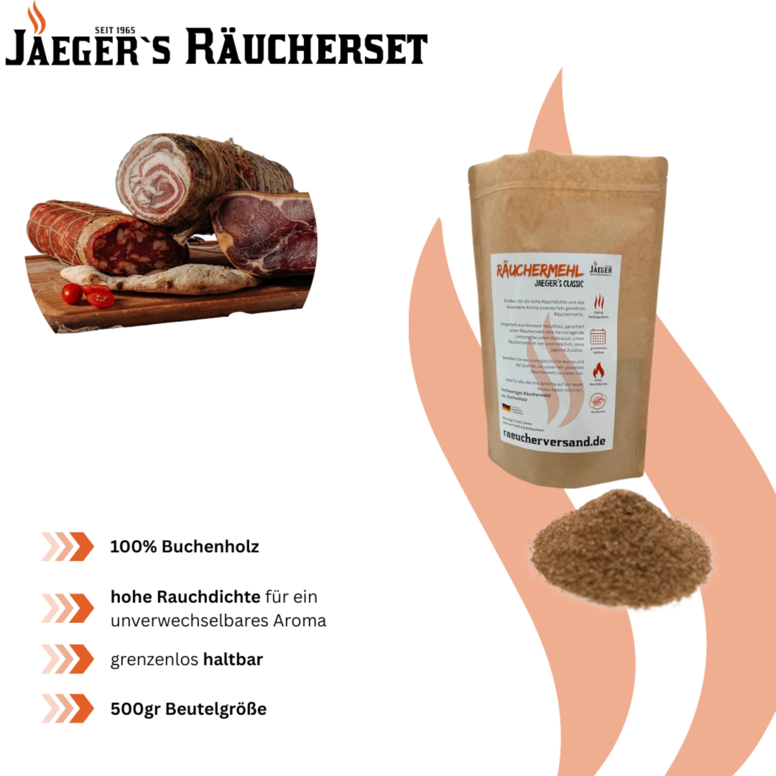 Räucher-Set Hausschlachter – Komplettset zum Fleisch räuchern – inkl. Schinkennetz, Fleischhaken, Edelstahlroste, Räuchermehl & Gewürzwaage – Made in Germany