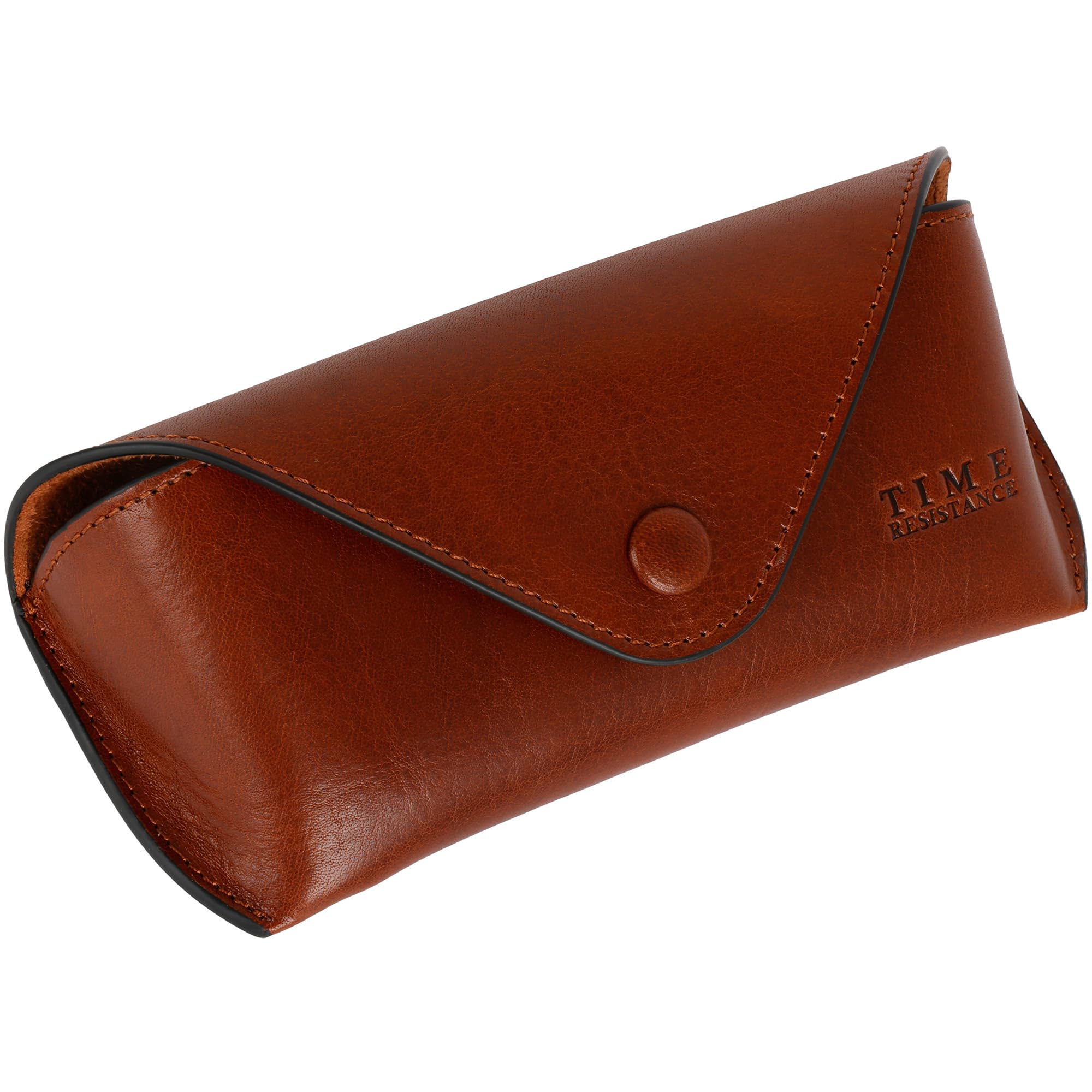 Time Resistance Leather Glasses Case - Hard Shell Leather Eyewear Holder – Sunglasses Case Handmade in Italy (Cognac Brown)