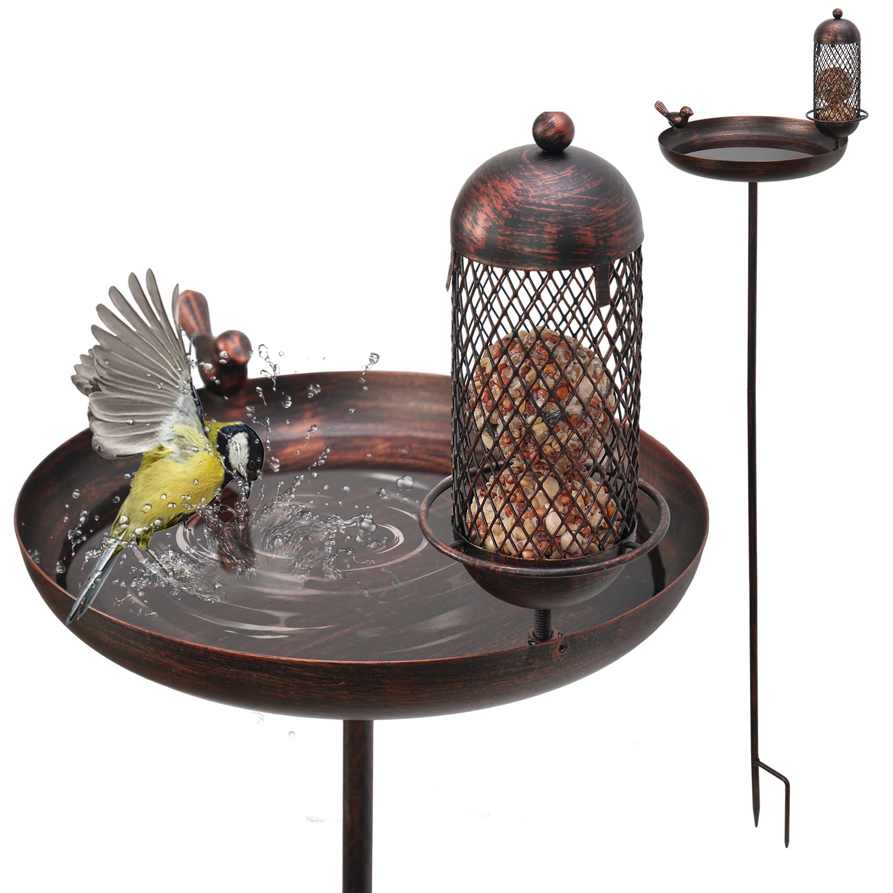 Vogeltränke mit vogelfutterspender, Vogelbad Vogelbecken∅25x122cm und Futterspender Futterschale Stehend,Groß Frostsicher Winterfest Wassertränke Futterstationen für Wildvögel