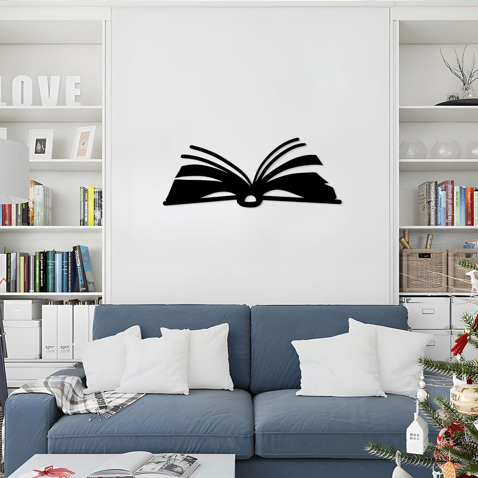 Metalowa sztuka ścienna, minimalistyczna rzeźba ścienna, ozdoba do domu (61 cm) | Otwarta książka metalowa sztuka ścienna metalowe znaki dekoracja ścienna metalowa dekoracja zewnętrzna