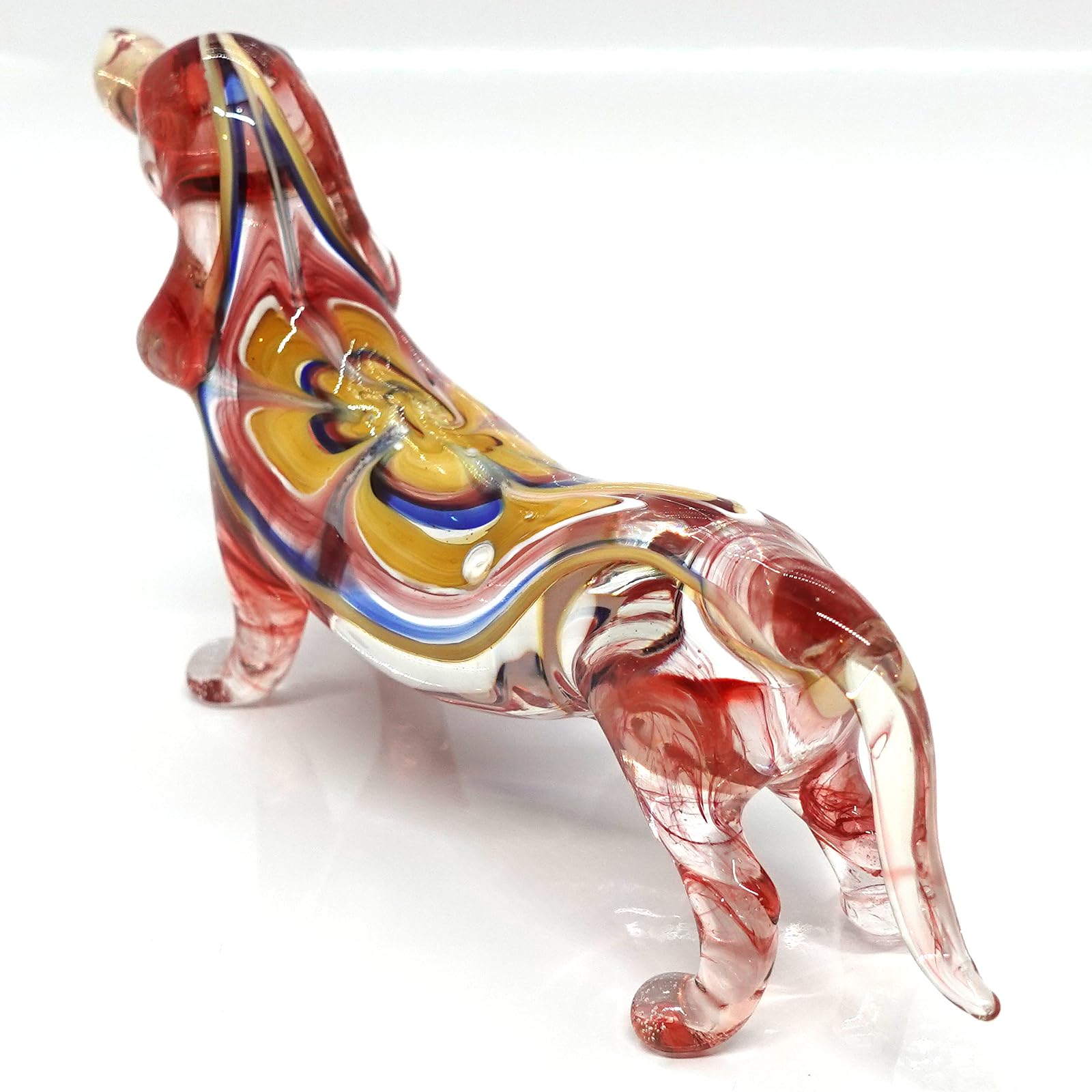 Sansukjai Hand-Blown Glass Dachshund Figurine - Miniature Animal Art Collectible, 4.5" Long, Multi-Red - View #5