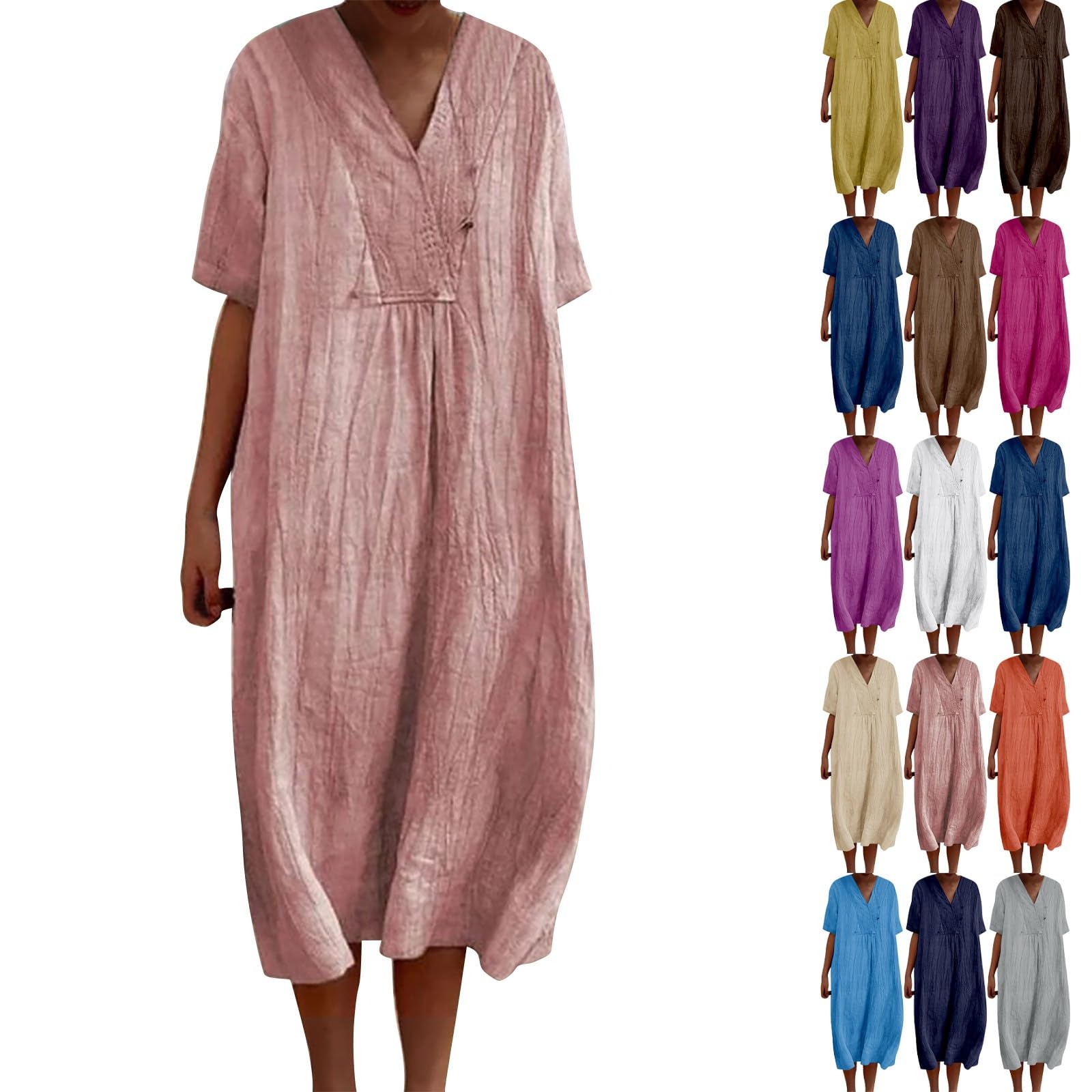 Abiti Donna Lunghi/Corti/Midi con Scollo a V/Scollo Rotond,Manica Corta/Senza Maniche,Vestiti Estivi con Tasche Abito Donna Estivo Elegante Fresco e Versatile