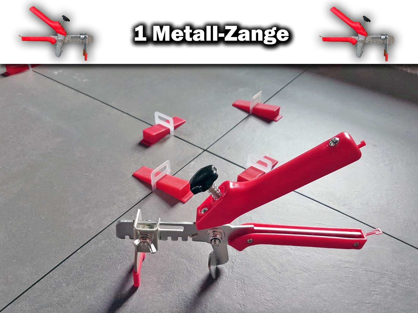 500 Zuglaschen 200 Keile + 1 Zange 2,5mm - KACHEL GOTT® Fliesen Nivelliersystem Set - Fugenbreite wählbar 1mm bis 3mm - Zange Keile Zuglaschen für Fliesenstärke 3-12 mm(SET Semi-Pro 2,5mm)