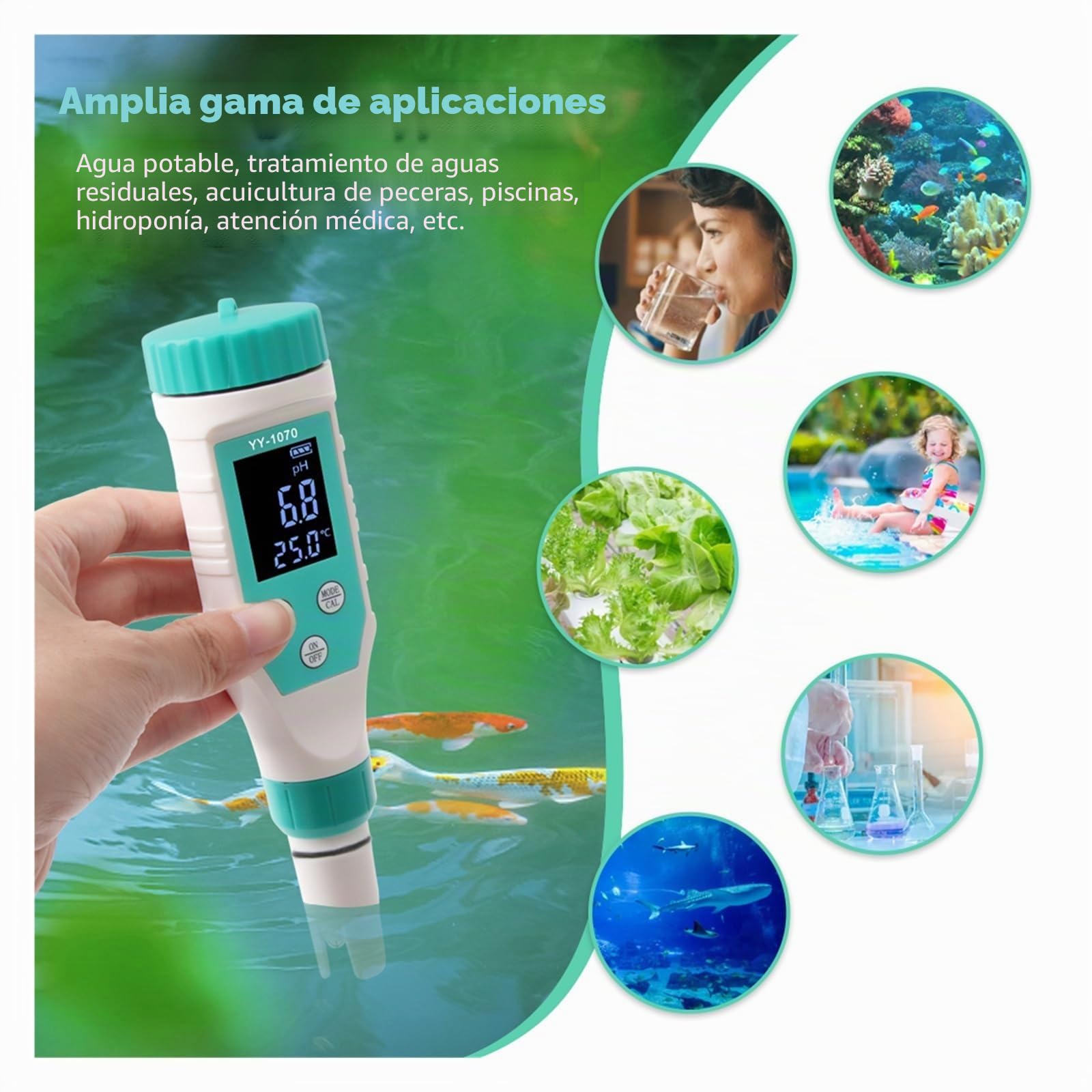 Medidor TDS, Medidor digital de cloro y pH 7 en 1, medidor de sal, ORP, TDS, CE y temperatura, analizador de calidad del agua.