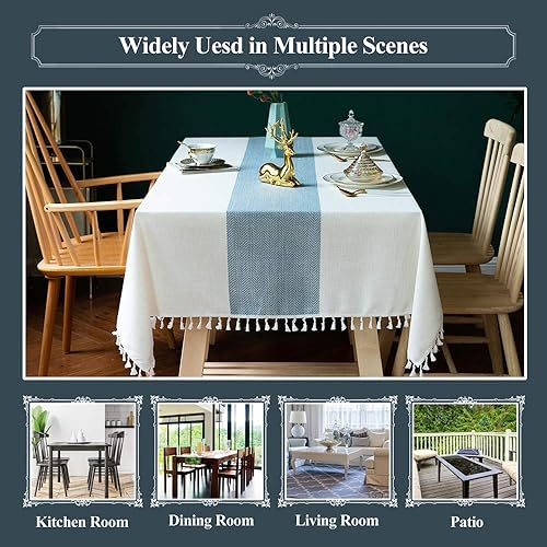 Miniatura 5 de TEWENE - Mantel redondo de lino y algodón, lavable, para mesas redondas, para mesas redondas, antiarrugas, mantel para comedor o cocina (redondo55