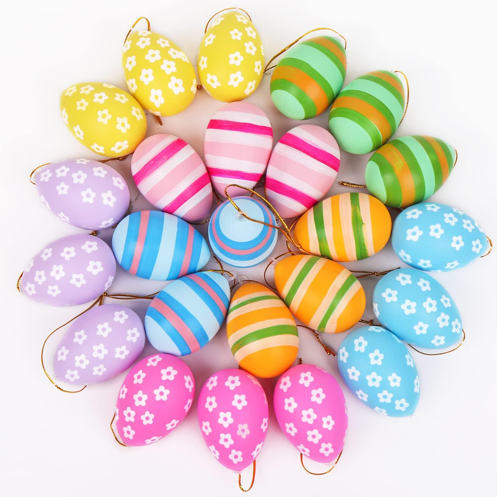 Bunny Chorus Easter Decorations Egg with Flowers Hanging Ornaments 24 pcs, Colorful Plastic Eggs Easter Tree Ornaments Decor, Kids School Office Party Supplies Gifts, Spring Decorations for Home