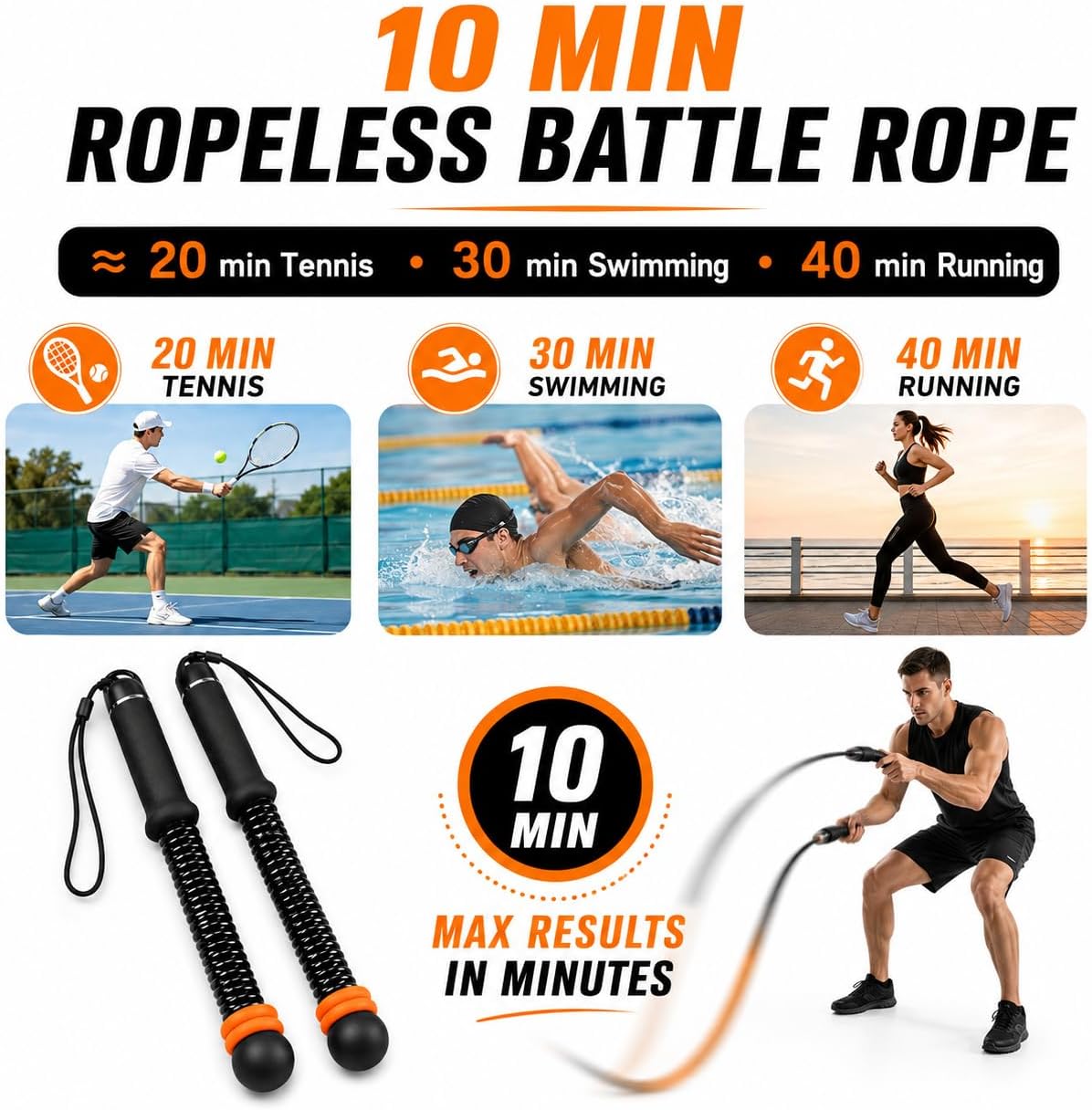 Weighted Cordless Ropeless Battle Ropes – Portable Home Gym Workout Rope for HIIT Training, Upper Body Strength & Core Endurance (Men & Women) image 5