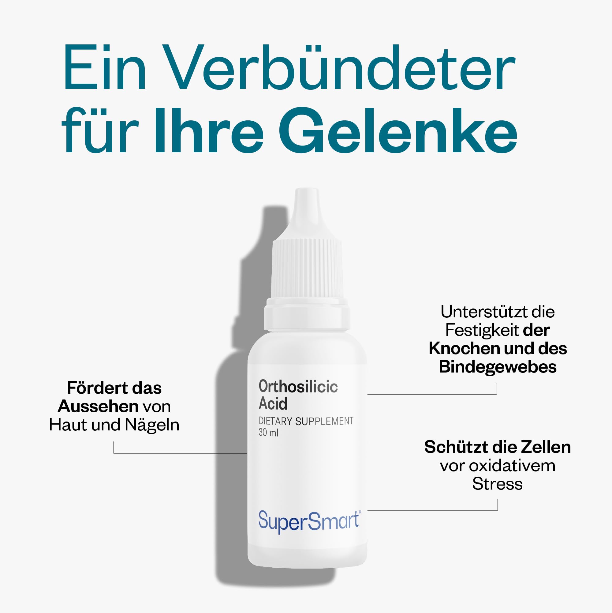 Orthosilicic Acid - Unterstützt die Gesundheit von Haut und Haaren - Stärkt die Gesundheit der Knochen - Angereichert mit Vitamin B12 und Cholin - Vegan - Glutenfrei - SuperSmart.