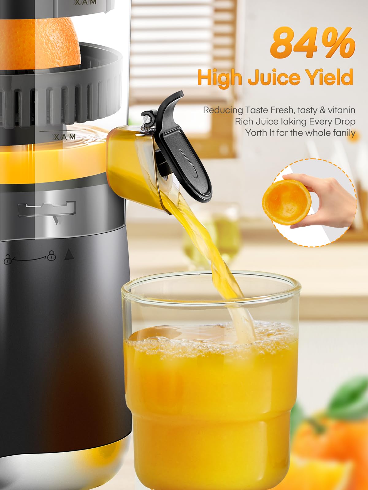 FOHERE Presse Agrumes Automatique Electrique Sans BPA, 2 Cônes Interchangeables, Puissant Moteur Silencieux de 100 W, Bec Anti-gouttes, Jus de Fruit Frais Rapide