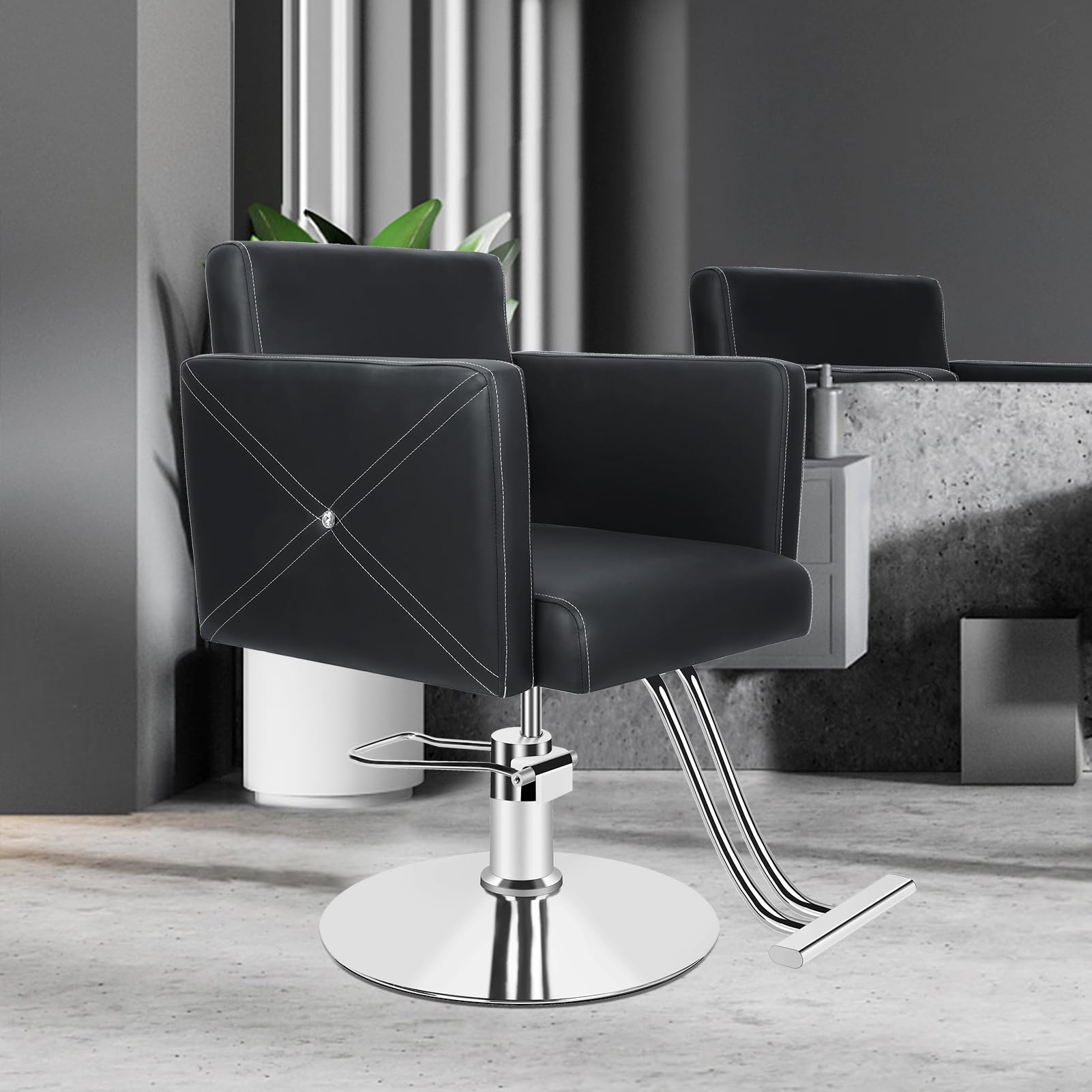 Friseurstuhl Hydraulisch 150 Kg Belastbarkeit, Barberstuhl Höhenverstellbar 360° Drehbar, Salonstuhl Mit Ergonomischer Rückenlehne Kunstleder Gepolstert Für Friseur Tattoo Pediküre Schwarz