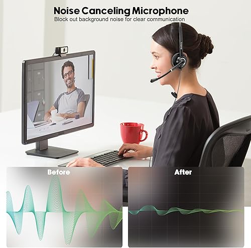 Miniatura 3 de Auriculares telefónicos con micrófono con cancelación de ruido para oficina Call Center Landline, auriculares RJ9 funcionan para Avaya IP Phone