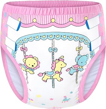 LittleForBig Adult Silky Alone Training Pants Circus Absorbent, Leak Proof, Breathable, Stretch Waist Comfortable Washable Pink XS