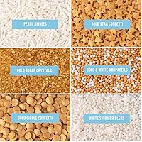 Vista 3 de Sweets Indeed Sprinkles 6 Cell Edible Sprinkle Mix Jimmies Perfect for Cake Decorations Baking Ice Cream Cookies Cupcake Topper (Gold)