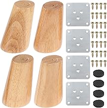 Furniture Legs Set of 4 Solid Wood Tapered 8cm Furniture Legs Replacement Furniture Legs with Mounting Plate, Screws and Non-Slip Mats for Sofa Couch Table Chair Tea Cabinet