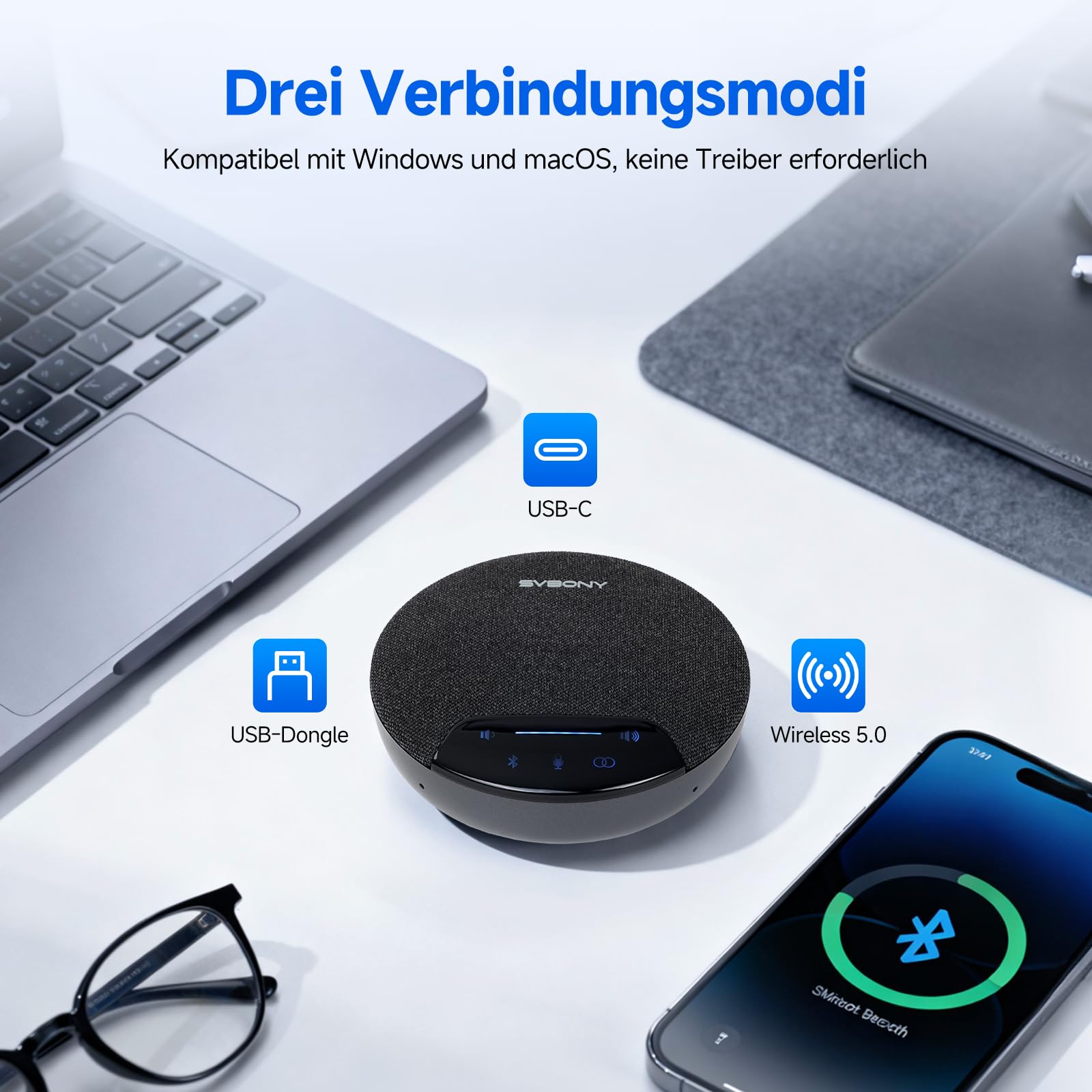 SVBONY SVN O1 Konferenzlautsprecher mit Mikrofon (2 Pack), 3A+KI-Geräuschunterdrückung, Drahtlose Erweiterungstechnologie, 10m Entfernung, 3 Plug-&-Play-Anschlüsse für Mega-Konferenz(10-20 Personen)