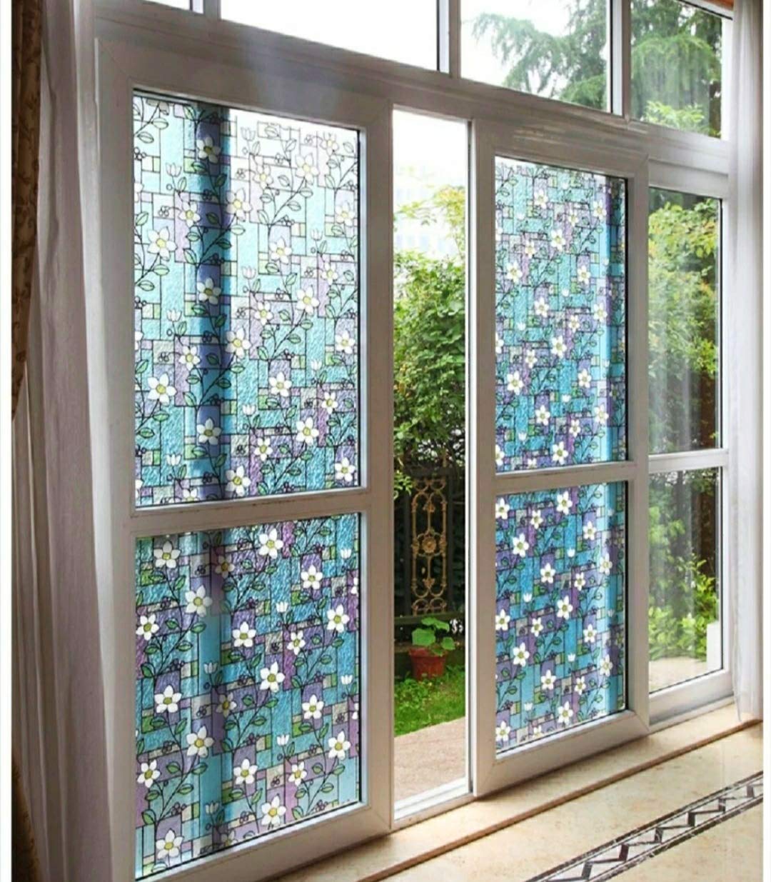 ONE2ONE ENTERPRISES Vinyl 3D Printed Window Privacy Glass Self Adhesive Decorative Heat Control Anti UV Small Blue Mosaic Sticker Decal (24 x 36 Inch)