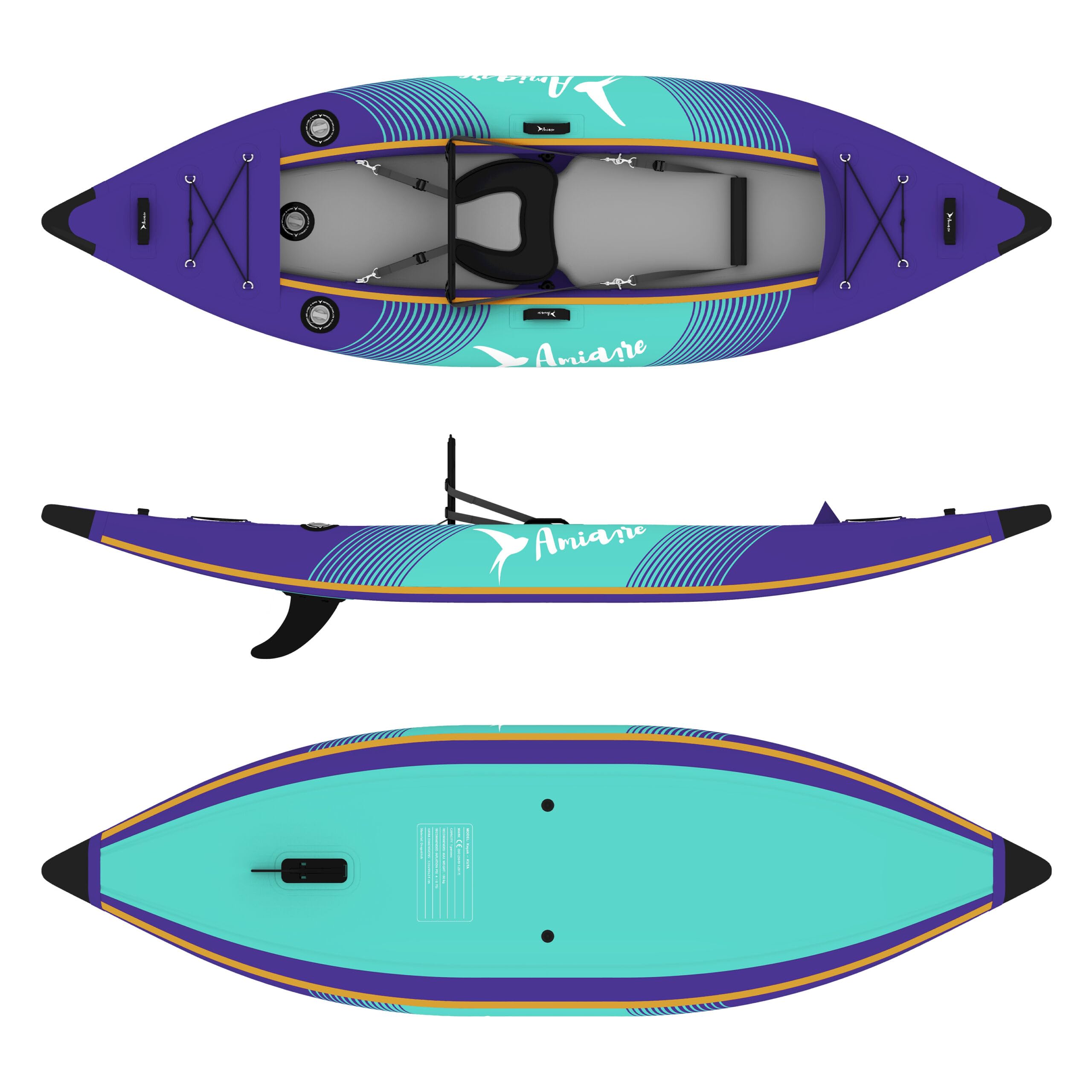 Kayak Hinchable Individual 320 cm Drop Stitch 8 cm – Pack Completo con Remo, Bomba, Asiento y Quilla | Rígido y Estable, PVC Resistente, Bolsa Transporte, 1 Persona, Lago Río y Mar