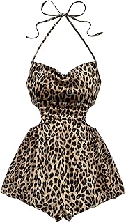 Women's Summer Halter Romper Ruched Cut Out Backless Cowl Neck Vacation Shorts Jumper